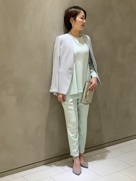 「ミントグリーン」｜「アイテム（ノーカラージャケット）」を使った、syoujiさん（レディース・165cm）の冬コーディネート