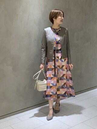 新品タグ付 ANAYI アートブロックプリントリボンベルト付ワンピース ANAYI（アナイ）の「アートブロックプリントリボンベルト付