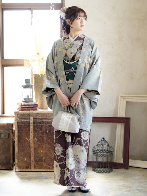 KIMONOMACHI 着物 レディース 洗える着物2点セット(着物+京袋帯) M/L