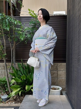 浴衣 レディース 単品 東レ RIRANCHAリランチェ 　RR-01（麻の葉グレー)★ KIMONOMACHI 夏色美人 浴衣 レディース 女性浴衣単品「雪輪に萩・立涌