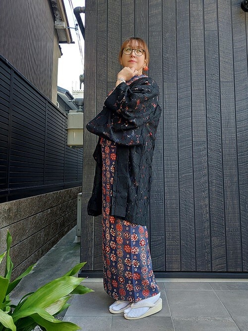 KIMONOMACHI オリジナル 2024-25 新作 洗える着物単品 袷着物 M/L サイズ　かすみ草に青海波シリーズ