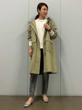 「human woman（ヒューマンウーマン）の≪arrive 5e≫デニムパンツ（デニムパンツ）」を使った、mikaさん（レディース・158cm）の冬コーディネート