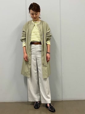 「アイテム（ノーカラーコート）」を使った、mikaさん（レディース・158cm）の春コーディネート