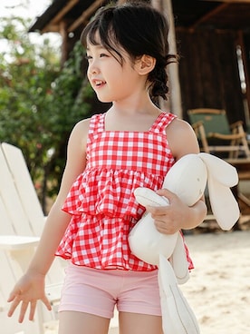 「アイテム（水着、レッド系）」を使った、KidsTeddyさん（キッズ・100cm）の夏コーディネート