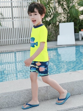 「アイテム（水着、イエロー系）」を使った、KidsTeddyさん（キッズ・100cm）の夏コーディネート