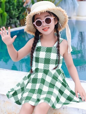 「アイテム（水着/着物・浴衣、グリーン系）」を使った、KidsTeddyさん（キッズ・100cm）の夏コーディネート