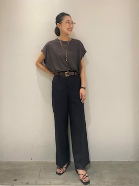 「LE TALON（ルタロン）の3.5cmスクエア2WAYサンダル（サンダル、ブラック系）」を使った、Natsumiさん（メンズ・167cm）の夏コーディネート