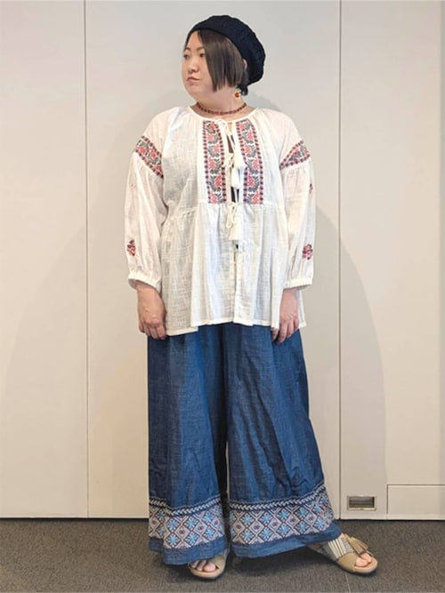 ブラウス シャツ コットンスラブエンブロイダリーブラウス「大きいサイズ」 レディース コットンスラブエンブロイダリーブラウス【大きいサイズ