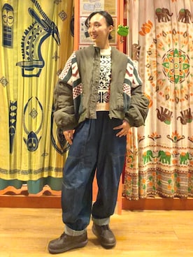 「アイテム（MA-1）」を使った、チチカカさん（レディース・156cm）の冬コーディネート