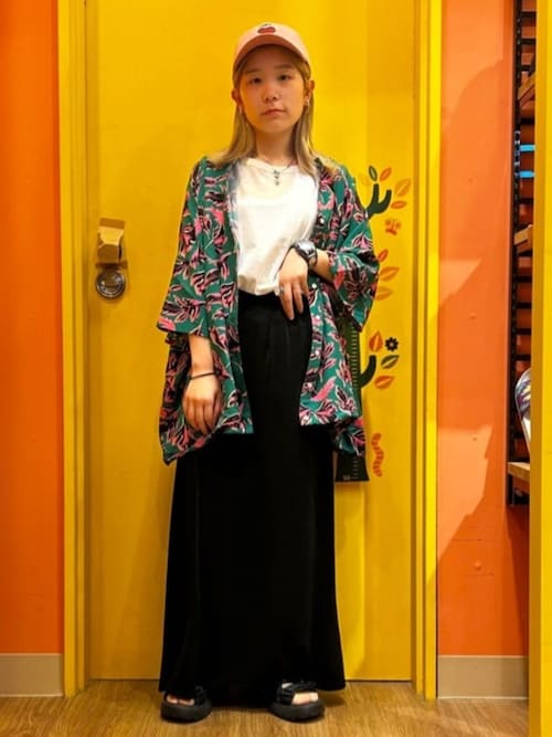 リーフプリントバンドカラーシャツ【大きいサイズ】（シャツ