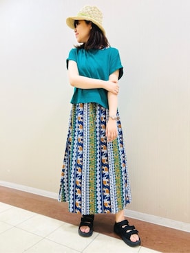 「アイテム（ワンピース/ドレス、グリーン系）」を使った、チチカカさん（レディース・165cm）の夏コーディネート