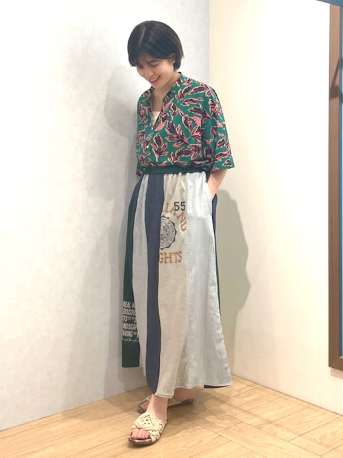 リーフプリントバンドカラーシャツ(大きいサイズ) リーフプリントバンドカラーシャツ【大きいサイズ】（シャツ