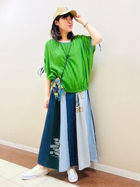 「大きいサイズレディースファッション」｜「アイテム（キャップ）」を使った、チチカカさん（レディース・165cm）の夏コーディネート