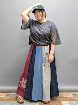 「大きいサイズレディースファッション」｜「アイテム（キャップ）」を使った、チチカカさん（レディース・153cm）の夏コーディネート