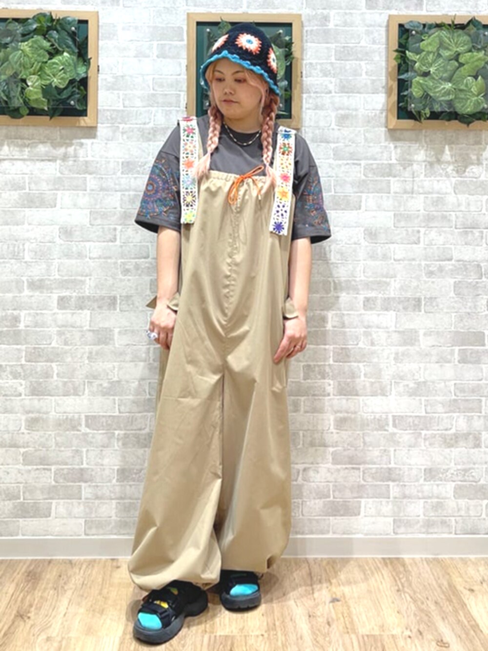 新品＊チチカカ＊クロシェコンビリップストップサロペットパンツ クロシェコンビリップストップサロペットパンツ / サロペット
