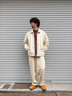 「ノーカラーシャツ」｜「アイテム（ブルゾン）」を使った、OGAWAさん（メンズ・175cm）の秋コーディネート