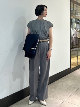 「アイテム（ノーカラージャケット）」を使った、田中さん（レディース・155cm）の夏コーディネート