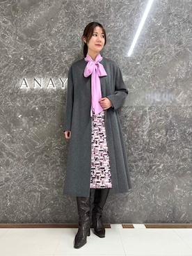 「ANAYI（アナイ）のアイテム（ノーカラーコート）」を使った、Genbaさん（レディース・168cm）の冬コーディネート