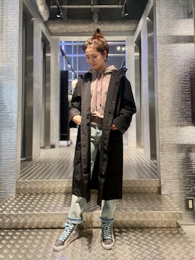 「DIESEL（ディーゼル）のアイテム（モッズコート）」を使った、KAEさん（レディース・157cm）の冬コーディネート