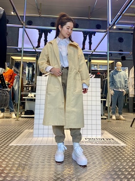 「DIESEL（ディーゼル）のアイテム（モッズコート）」を使った、KAEさん（レディース・157cm）の冬コーディネート