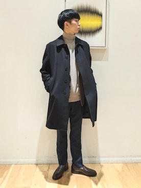 「green label relaxing（グリーンレーベルリラクシング）のアイテム（ステンカラーコート）」を使った、green label relaxingさん（メンズ・171cm）の冬コーディネート
