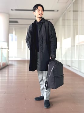 「green label relaxing（グリーンレーベルリラクシング）のアイテム（ステンカラーコート）」を使った、green label relaxingさん（メンズ・168cm）の冬コーディネート