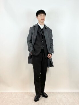 「green label relaxing（グリーンレーベルリラクシング）のアイテム（ステンカラーコート）」を使った、green label relaxingさん（メンズ・173cm）の冬コーディネート
