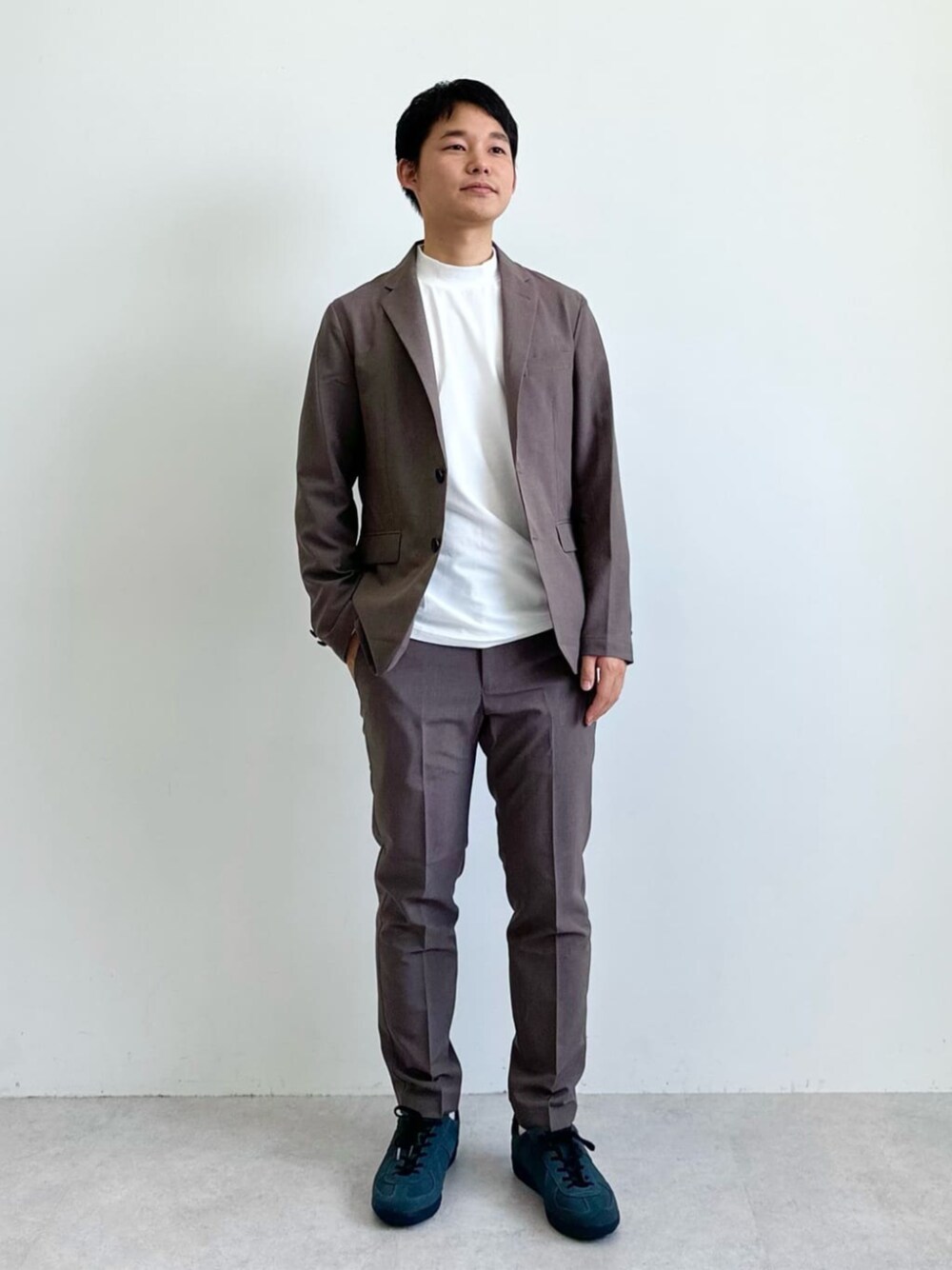 グリーンレーベルリラクシング　チェック　ノーカラー　セットアップ　ブラウン　40 1724743335.jpg