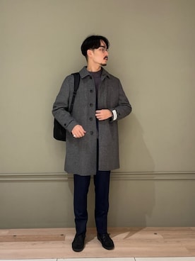 「green label relaxing（グリーンレーベルリラクシング）のアイテム（ステンカラーコート）」を使った、green label relaxingさん（メンズ・182cm）の冬コーディネート