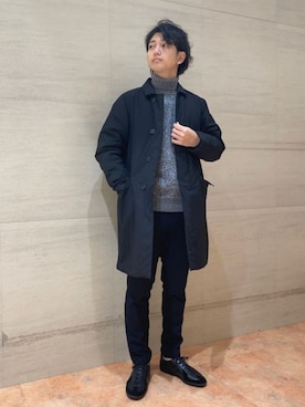 「green label relaxing（グリーンレーベルリラクシング）のアイテム（ステンカラーコート）」を使った、green label relaxingさん（メンズ・171cm）の冬コーディネート