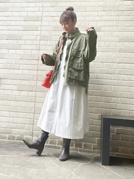 「シャツワンピ」｜「アイテム（ブルゾン）」を使った、STYELEDELIさん（レディース・163cm）の春コーディネート