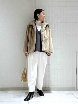 「e/rm（イーアールエム）のファージャケット（その他アウター）」を使った、keicoさん（レディース・168cm）の冬コーディネート