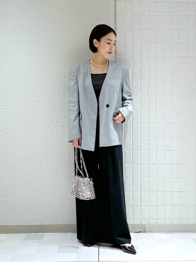 「結婚式2次会」｜「アイテム（ノーカラージャケット）」を使った、keicoさん（レディース・168cm）の冬コーディネート