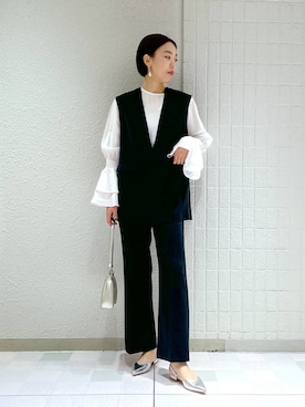 「アイテム（パンツドレス、ブルー系）」を使った、keicoさん（レディース・168cm）の冬コーディネート