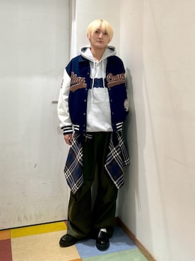 「アイテム（スタジャン）」を使った、WEGOさん（メンズ・172cm）の冬コーディネート