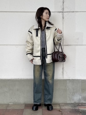 「アイテム（ムートンコート）」を使った、WEGOさん（レディース・160cm）の冬コーディネート