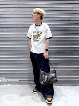 「WEGO（ウィゴー）のWEGO/【26年春夏新作】グラフィックリンガーT（Tシャツ/カットソー、ホワイト系）」を使った、WEGOさん（レディース・160cm）の春コーディネート