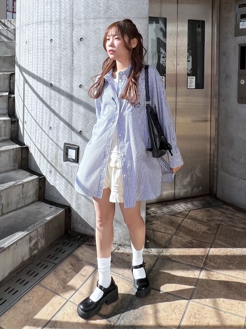 セール】WEGO/【25年春夏新作】刺繍ストライプBIGシャツ（シャツ
