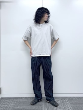 「WEGO（ウィゴー）のWEGO/【26年春夏新作】フェイクレイヤードキーネックT（ポロシャツ、グレー系）」を使った、WEGOさん（レディース・160cm）の春コーディネート