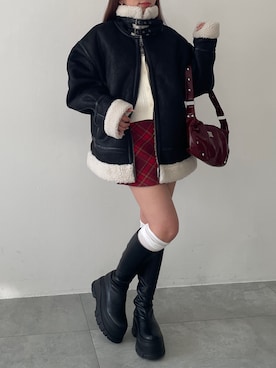 「アイテム（ムートンコート）」を使った、WEGOさん（レディース・155cm）の冬コーディネート