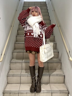 「アイテム（マフラー）」を使った、WEGOさん（レディース・155cm）の秋コーディネート