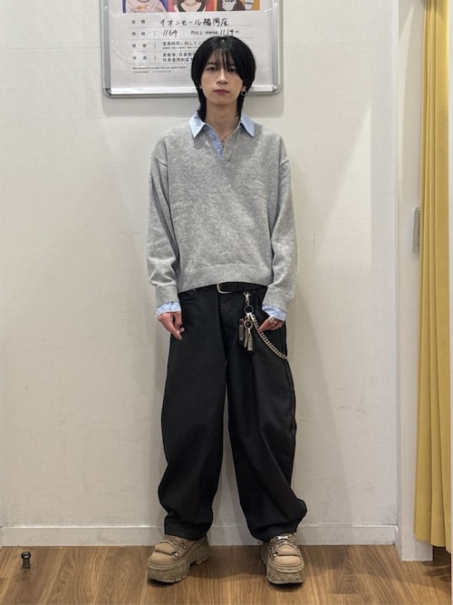 「WEGO(ウィゴー)のWEGO/【26年秋冬新作】シャツレイヤードニットプルオーバー(ニット/セーター)」を使った、WEGOさん(メンズ・176cm)の秋コーディネート