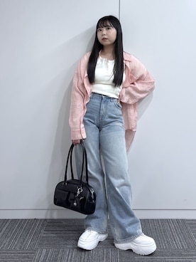 「WEGO（ウィゴー）のWEGO/【26年春夏新作】シアーシャツ（シャツ/ブラウス、ピンク系）」を使った、WEGOさん（レディース・160cm）の春コーディネート
