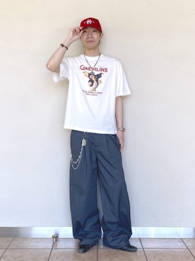「WEGO（ウィゴー）のWEGO/【26年春新作】ツイルロゴキャップ（キャップ、レッド系）」を使った、WEGOさん（レディース・160cm）の夏コーディネート