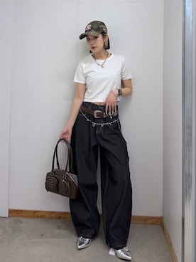 「WEGO（ウィゴー）のWEGO/【26年春新作】コンパクトフィットT（Tシャツ/カットソー、ホワイト系）」を使った、WEGOさん（レディース・160cm）の春コーディネート