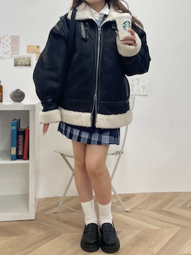 「アイテム（ムートンコート）」を使った、WEGOさん（レディース・155cm）の冬コーディネート