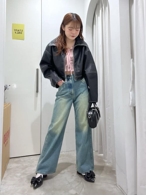 DISPARK/配色ステッチWZIPショートブルゾン（ライダースジャケット