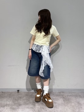 「WEGO（ウィゴー）のWEGO/【26年春新作】コンパクトフィットT（Tシャツ/カットソー、イエロー系）」を使った、WEGOさん（レディース・160cm）の春コーディネート