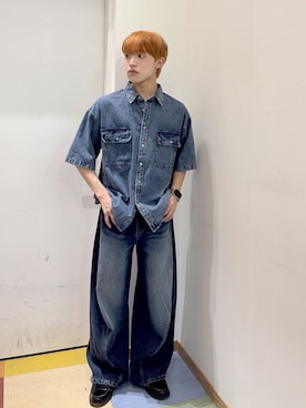 「WEGO（ウィゴー）のWEGO/【26年春夏新作】カラーデニムシャツ（シャツ/ブラウス、ブルー系）」を使った、WEGOさん（レディース・160cm）の春コーディネート