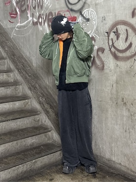 「アイテム（MA-1）」を使った、WEGOさん（メンズ・179cm）の冬コーディネート